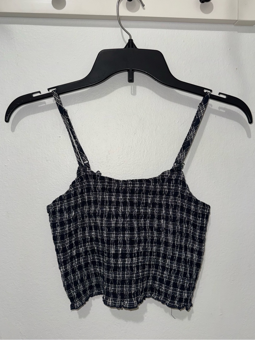 Brandy Melville Black and White Plaid Smocked Crop Tank